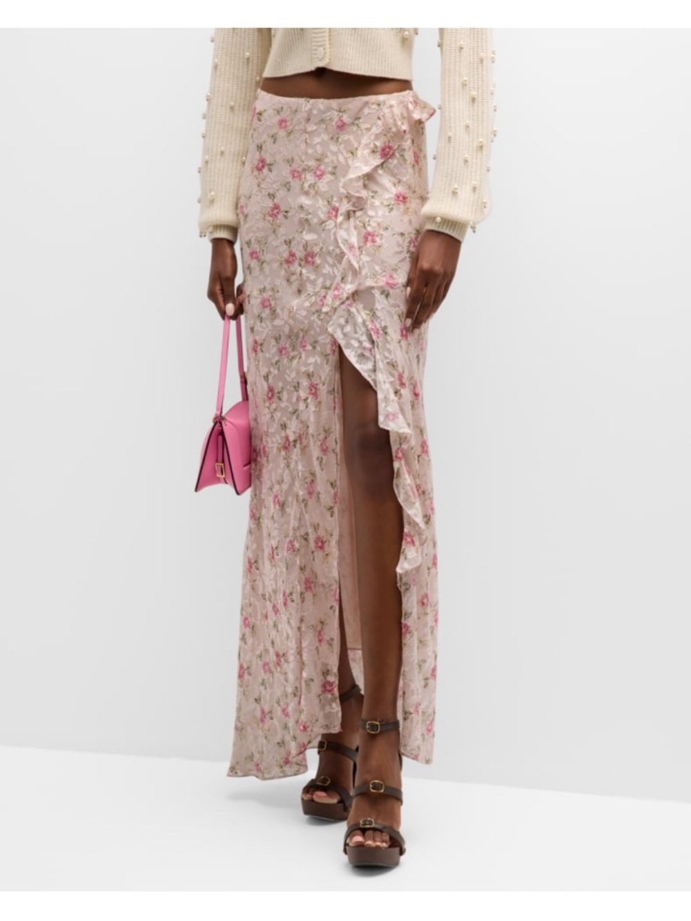 LOVESHACKFANCY Sumi floral-print fil coupé chiffon maxi skirt